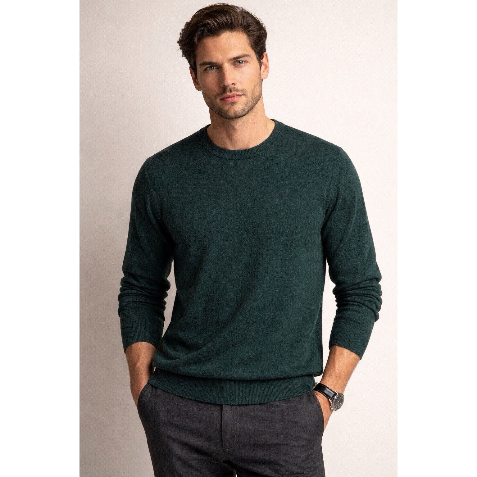 Moorer Loro Piana Cashmere Sweater Mens 54 Large Green Crewneck Italy Luxury